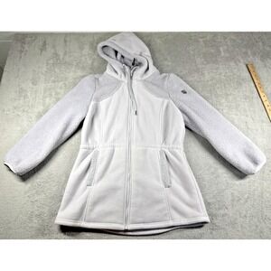 1 Madison Expedition Jacket Gray Sherpa Fleece Hooded‎ Zip Coat Women's Sz Large